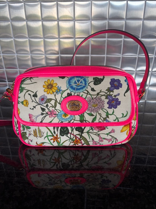 Gucci Handbags - Gucci Floral Canvas Crossbody with Hot Pink Trim